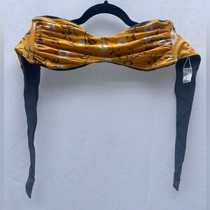 Reversible gray/floral yellow bandeau bikini top